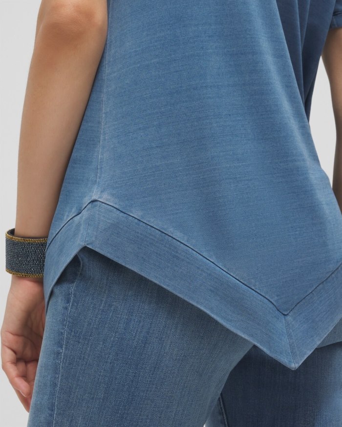 Chicos Faux Denim Asymmetrical Tee - Light Riviera Authentic Chicos Faux Denim Asymmetrical Tee - Light Riviera Authentic