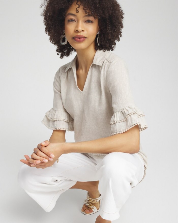 Chicos Linen Ruffle Sleeve Blouse - Alabaster Chicos Linen Ruffle Sleeve Blouse - Alabaster