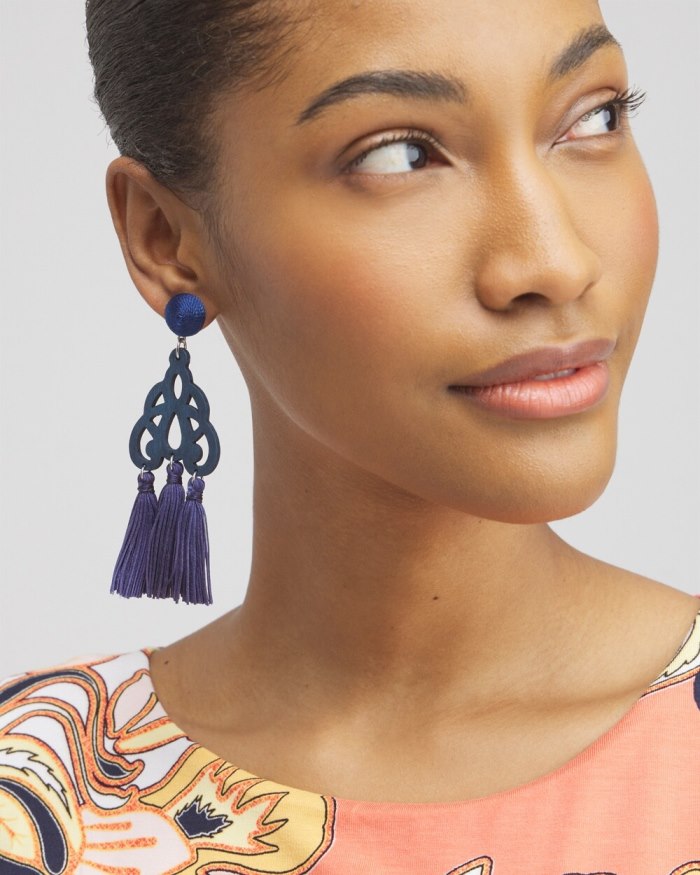 Chicos No Droop Navy Fringe Earrings - Classic Navy Chicos No Droop Navy Fringe Earrings - Classic Navy