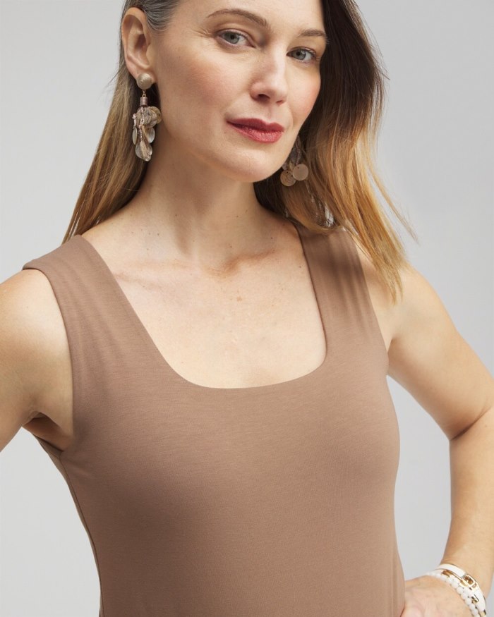 Chicos Contour Cotton Square Neck Tank - Teakwood Chicos Contour Cotton Square Neck Tank - Teakwood
