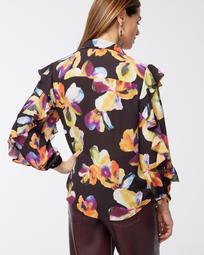 Chicos Chiffon Botanical Shirt - Black Chicos Chiffon Botanical Shirt - Black
