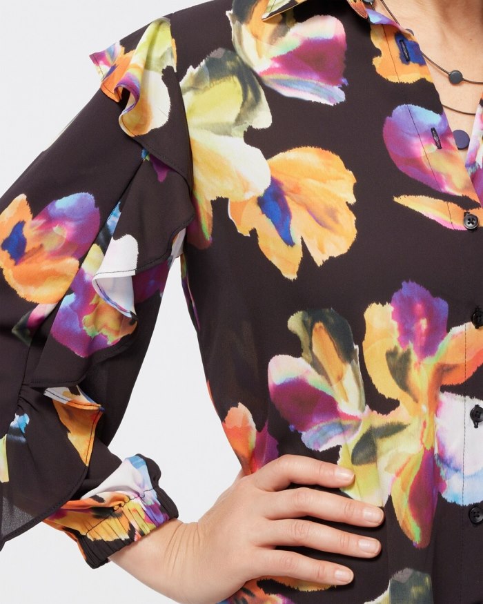 Chicos Chiffon Botanical Shirt - Black Chicos Chiffon Botanical Shirt - Black