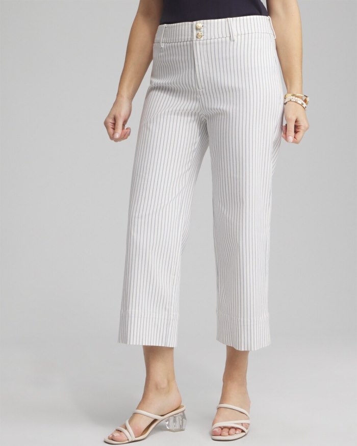 Chicos Stripe Trapunto Cropped Pants - Alabaster/Blue Chicos Stripe Trapunto Cropped Pants - Alabaster/Blue