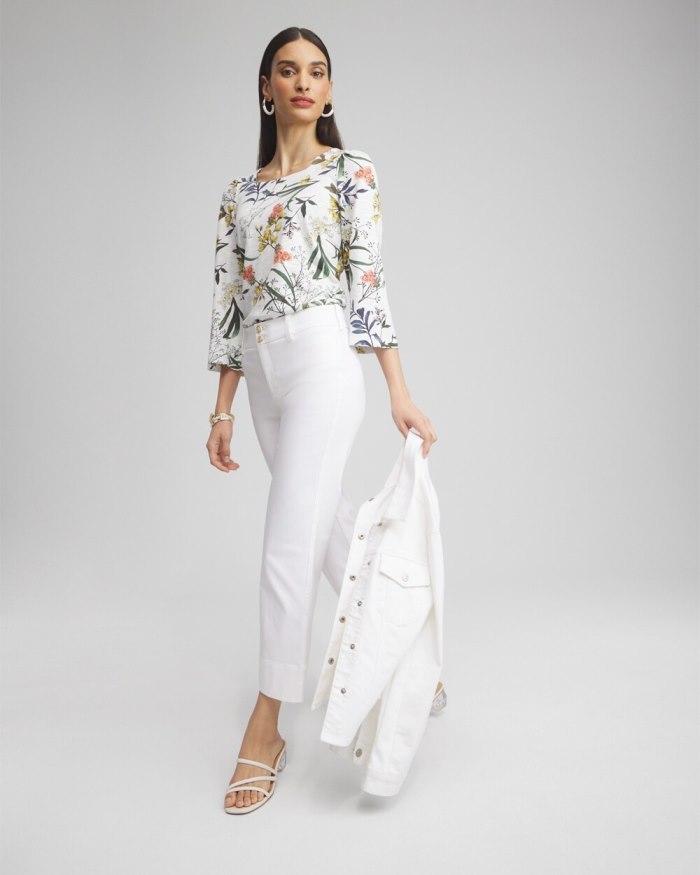 Chicos Floral Square Neck Bell Sleeve Top - Alabaster Chicos Floral Square Neck Bell Sleeve Top - Alabaster