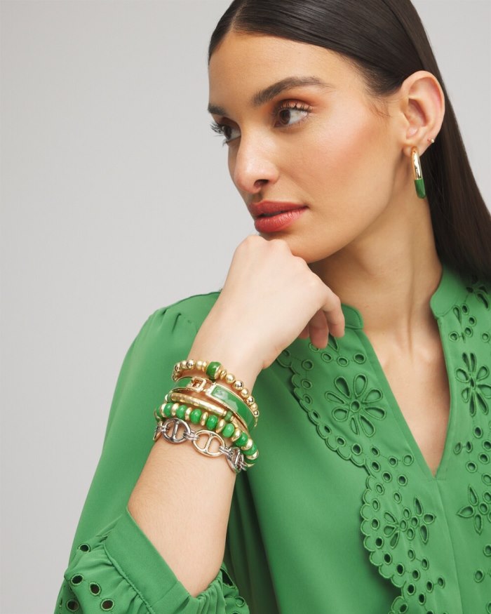 Chicos Green Beaded Stretch Bracelet - Verdant Green
