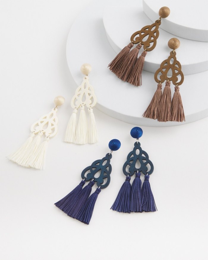 Chicos No Droop White Fringe Earrings - White Chicos No Droop White Fringe Earrings - White