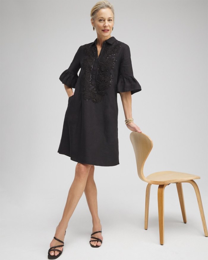 Chicos Linen Lace Applique Dress - Black Chicos Linen Lace Applique Dress - Black