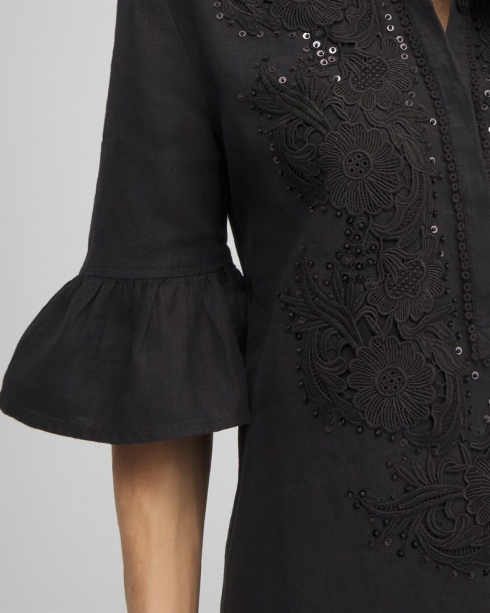 Chicos Linen Lace Applique Dress - Black Chicos Linen Lace Applique Dress - Black