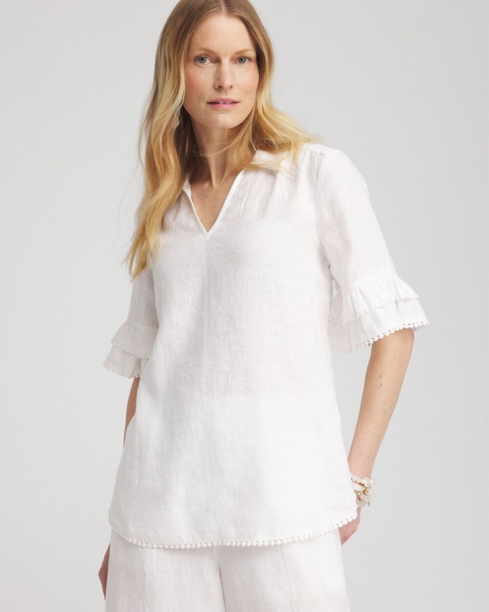 Chicos Linen Ruffle Sleeve Blouse - Alabaster Chicos Linen Ruffle Sleeve Blouse - Alabaster