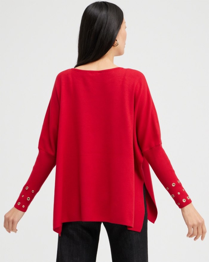 Chicos Grommet Detail Sweater Poncho - Black Chicos Grommet Detail Sweater Poncho - Black