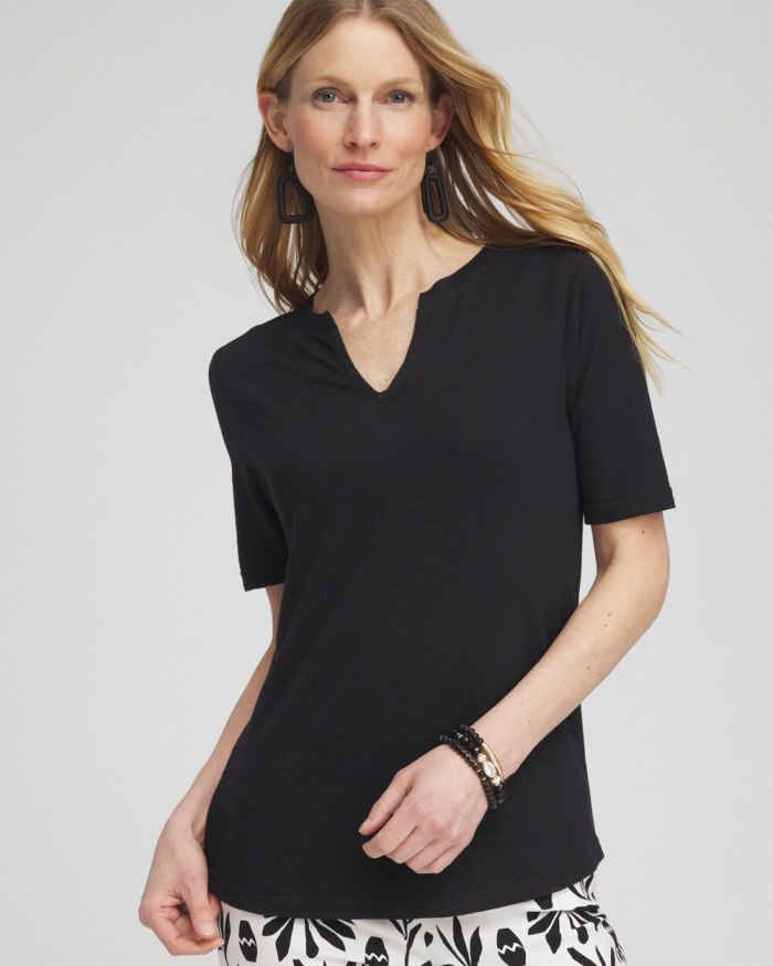 Chicos Notch Neck Tee - Black Chicos Notch Neck Tee - Black