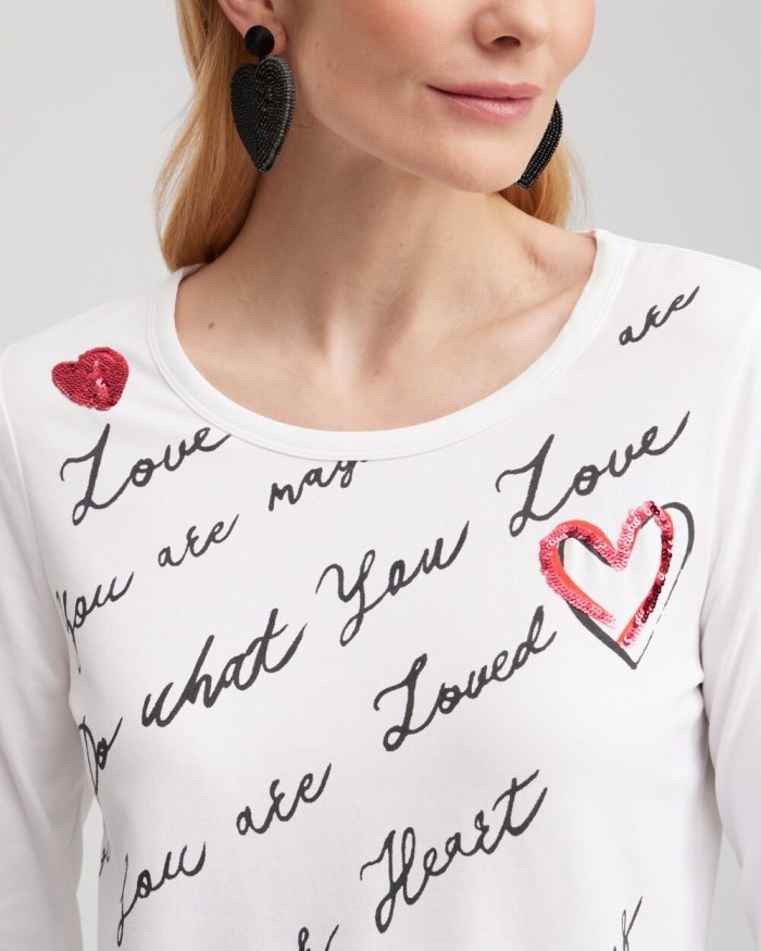 Chicos Embroidered Love Note Tee - Alabaster Chicos Embroidered Love Note Tee - Alabaster