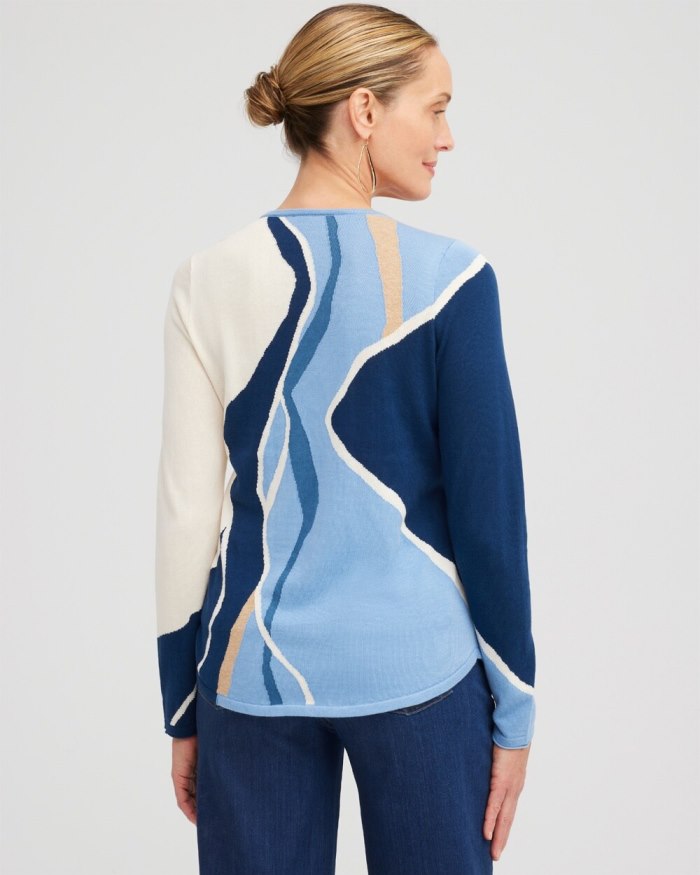 Chicos Spun Rayon Intarsia V-neck Pullover - Azores Blue Chicos Spun Rayon Intarsia V-neck Pullover - Azores Blue