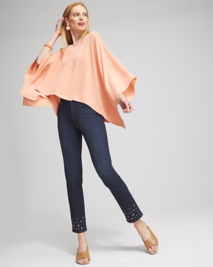 Chicos Pleated V-neck Poncho - Pink Clay Chicos Pleated V-neck Poncho - Pink Clay
