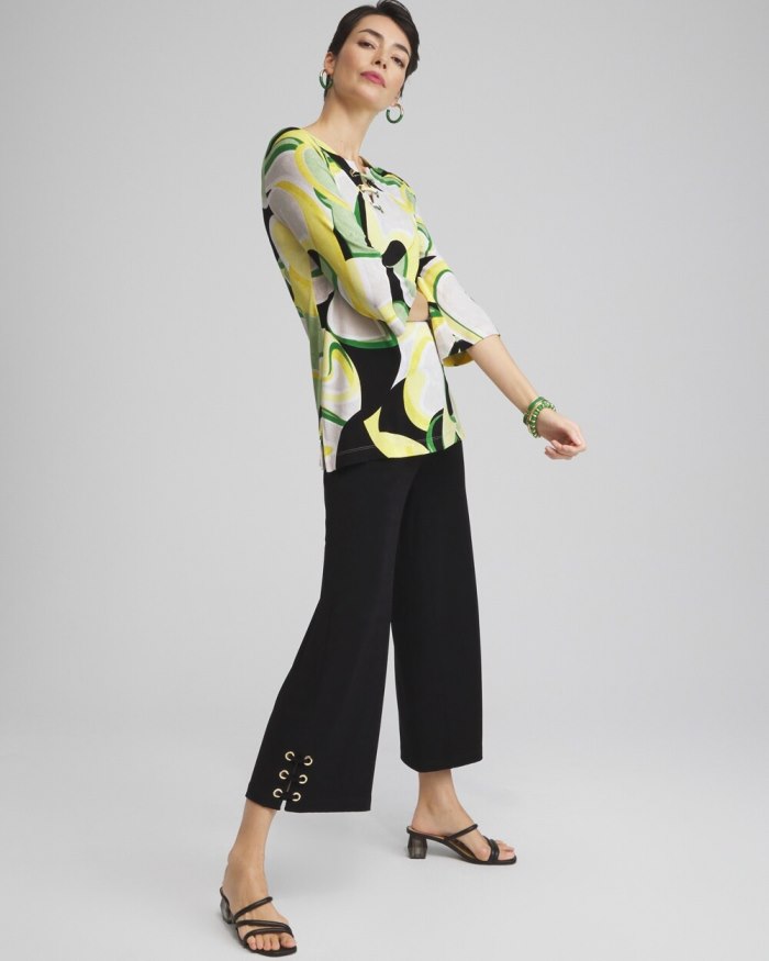 Chicos Travelers Abstract Lace Up Top - Verdant Green Chicos Travelers Abstract Lace Up Top - Verdant Green