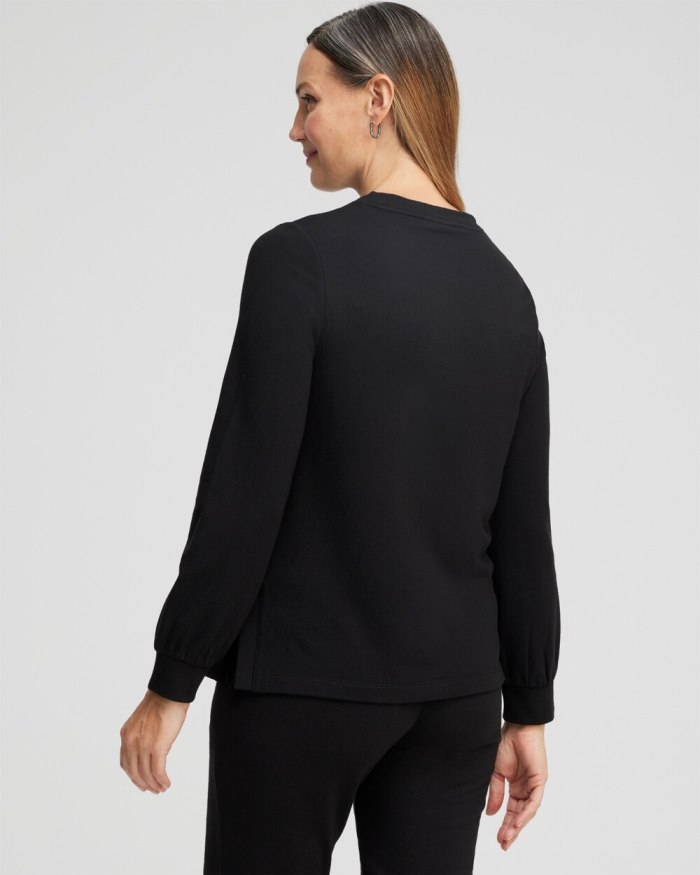 Chicos Zenergy French Terry Faux Leather Sweatshirt - Black Chicos Zenergy French Terry Faux Leather Sweatshirt - Black