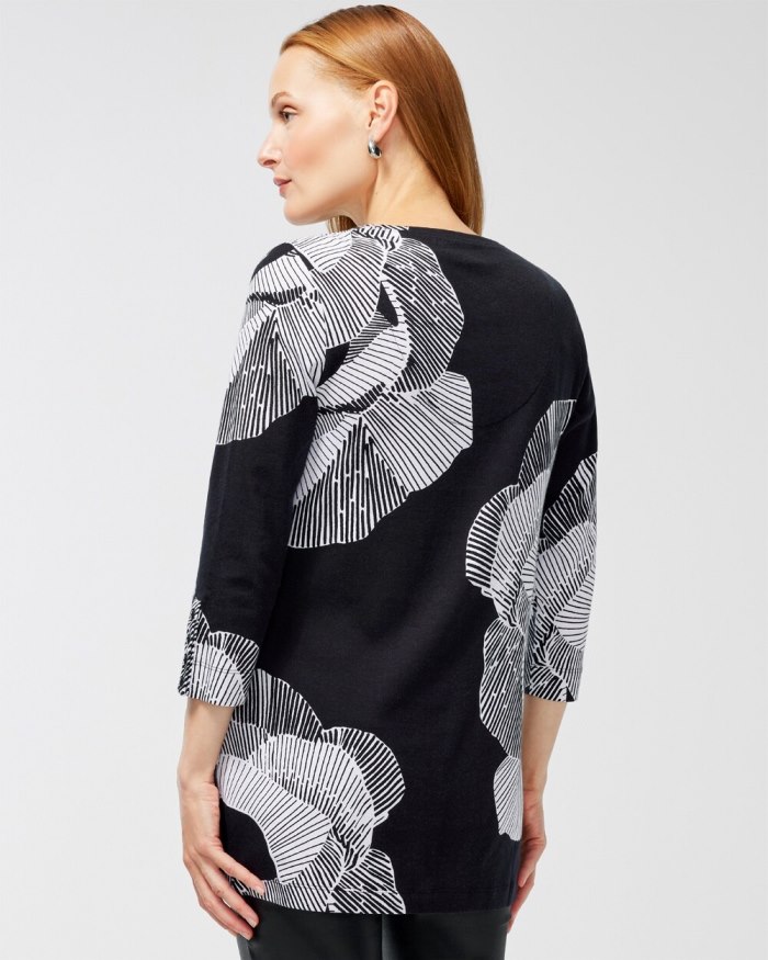 Chicos Pima Floral Everyday Button Tunic - Black Chicos Pima Floral Everyday Button Tunic - Black