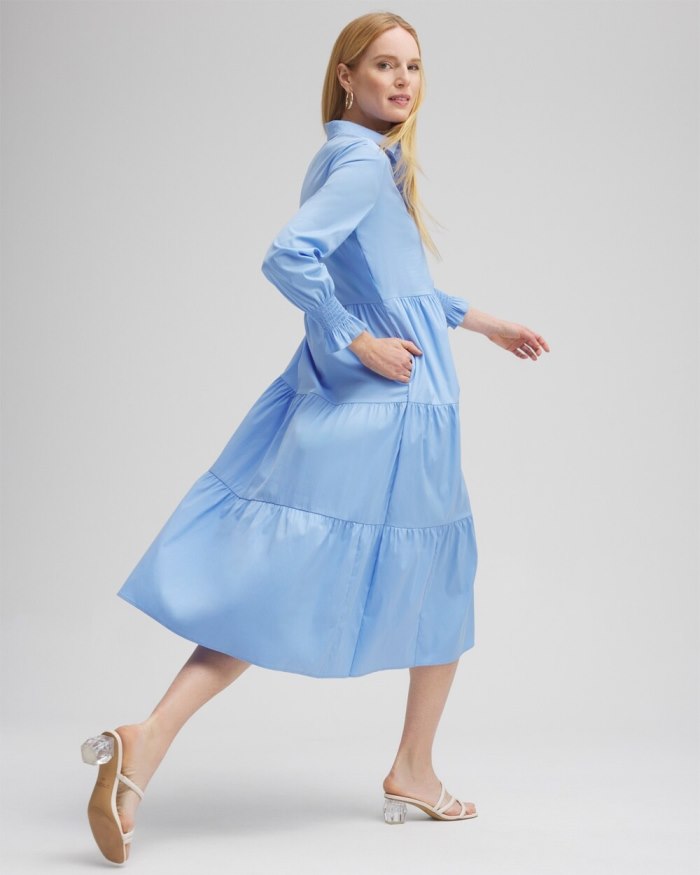 Chicos Poplin Tiered Shirt Dress - Blue Veil Chicos Poplin Tiered Shirt Dress - Blue Veil