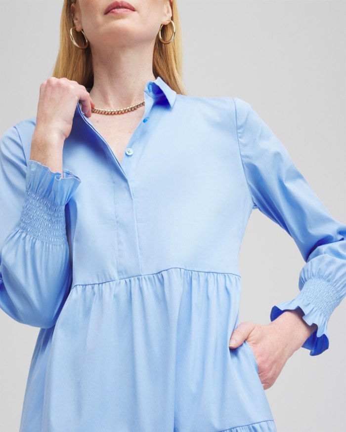 Chicos Poplin Tiered Shirt Dress - Blue Veil Chicos Poplin Tiered Shirt Dress - Blue Veil