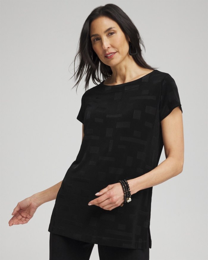 Chicos Travelers Jacquard Cap Sleeve Tunic - Travelers Black Chicos Travelers Jacquard Cap Sleeve Tunic - Travelers Black