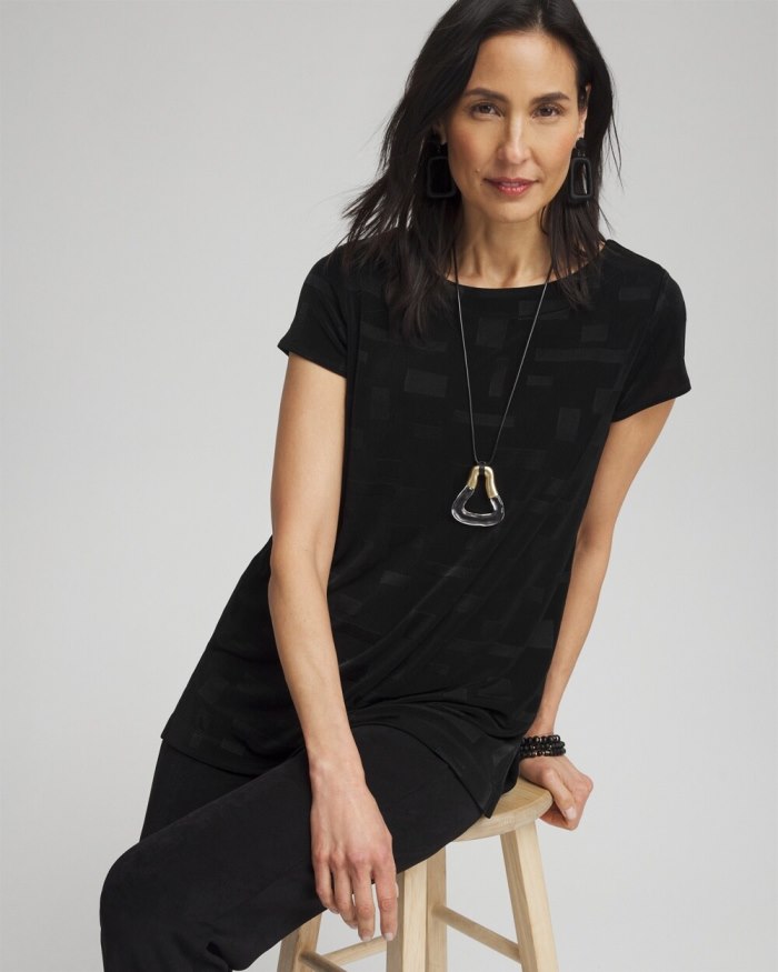 Chicos Travelers Jacquard Cap Sleeve Tunic - Travelers Black Chicos Travelers Jacquard Cap Sleeve Tunic - Travelers Black