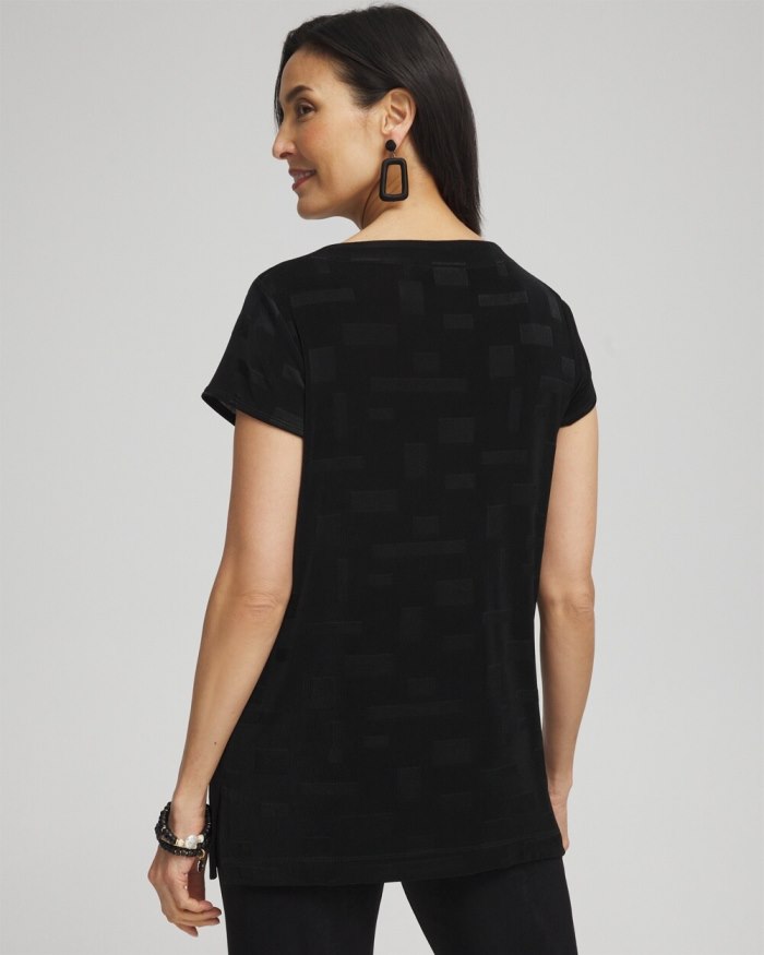 Chicos Travelers Jacquard Cap Sleeve Tunic - Travelers Black Chicos Travelers Jacquard Cap Sleeve Tunic - Travelers Black