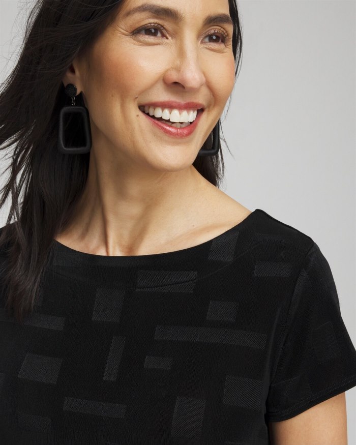 Chicos Travelers Jacquard Cap Sleeve Tunic - Travelers Black Chicos Travelers Jacquard Cap Sleeve Tunic - Travelers Black