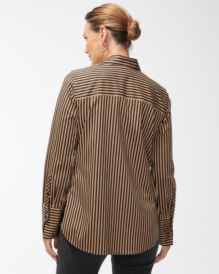Chicos No Iron Stretch Black Imperial Stripe Shirt - Black And Neutral Chicos No Iron Stretch Black Imperial Stripe Shirt - Black And Neutral