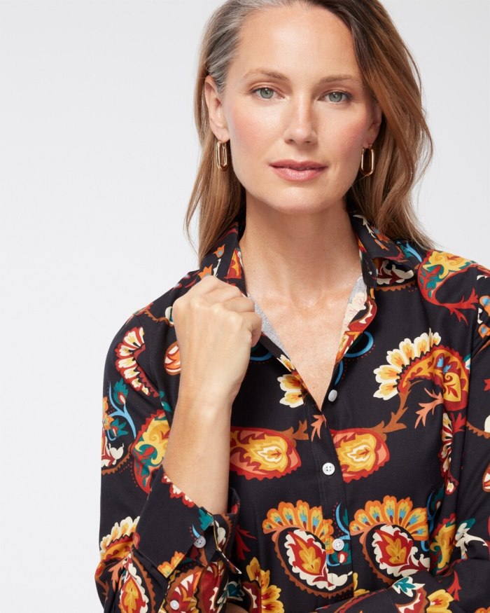 Chicos No Iron Stretch Paisley Shirt - Black Chicos No Iron Stretch Paisley Shirt - Black