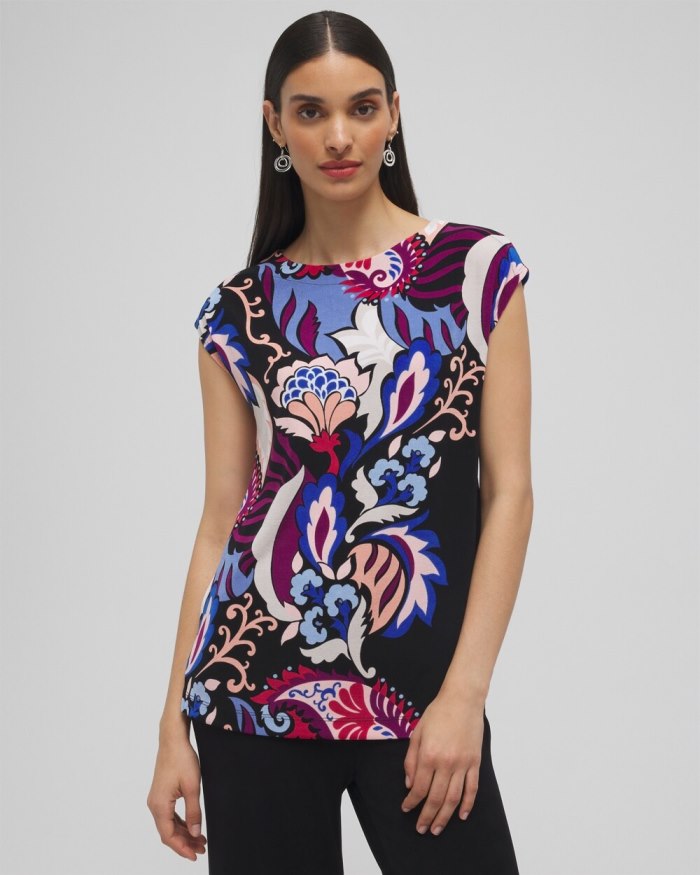 Chicos Travelers Paisley Cap Sleeve Tunic - Fresh Plum Chicos Travelers Paisley Cap Sleeve Tunic - Fresh Plum