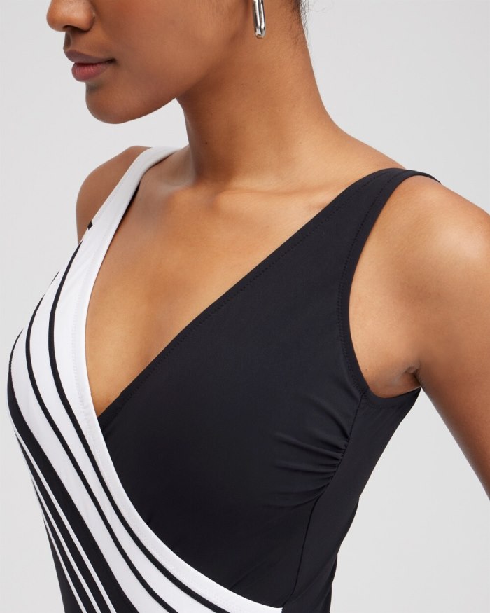 Chicos V-neck One Piece Swimsuit - Black/White Chicos V-neck One Piece Swimsuit - Black/White