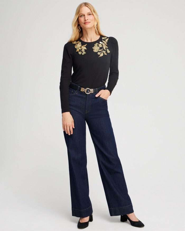 Chicos Black Embellished Top - Black Chicos Black Embellished Top - Black