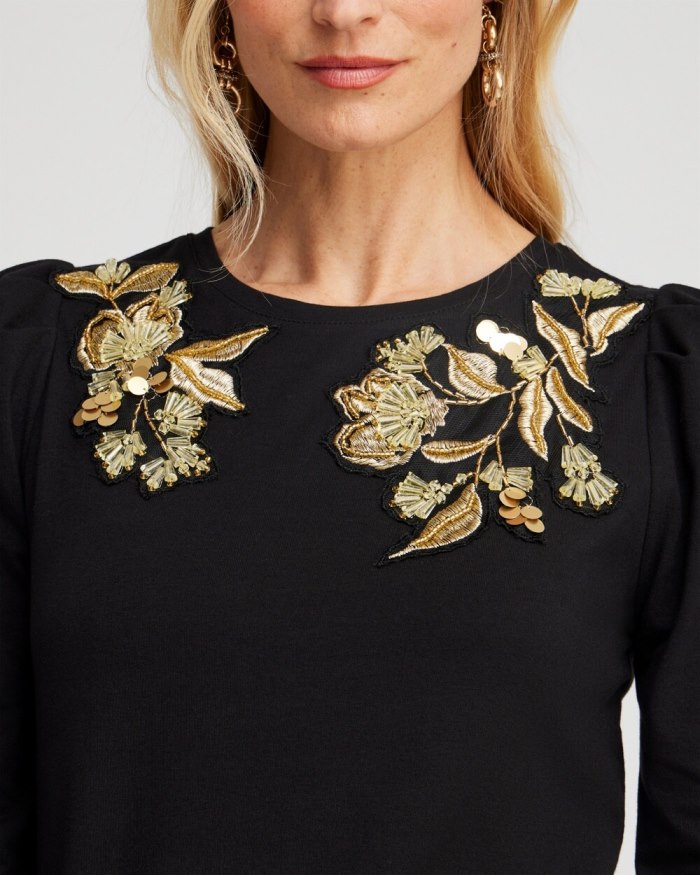 Chicos Black Embellished Top - Black Chicos Black Embellished Top - Black