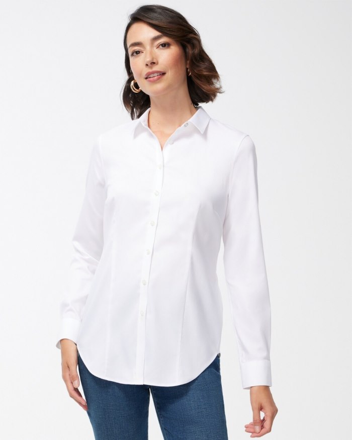 Chicos No-Iron Fitted Stretch Shirt - Optic White Chicos No-Iron Fitted Stretch Shirt - Optic White