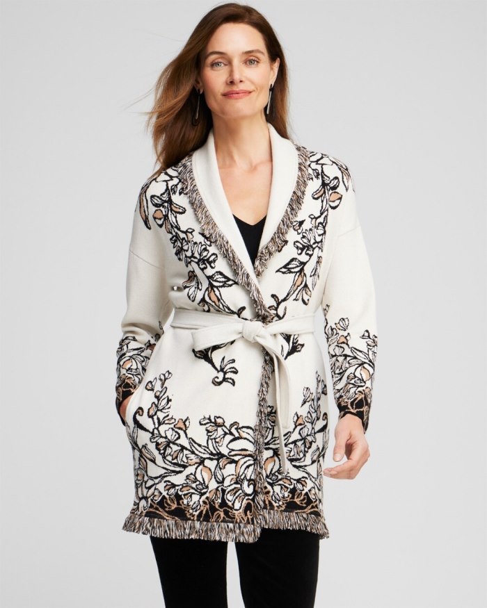 Chicos Fringe Jacquard Cardigan - Black Chicos Fringe Jacquard Cardigan - Black
