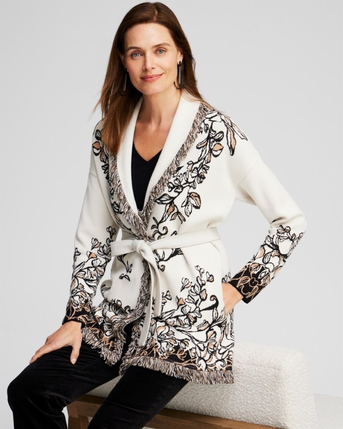 Chicos Fringe Jacquard Cardigan - Black Chicos Fringe Jacquard Cardigan - Black