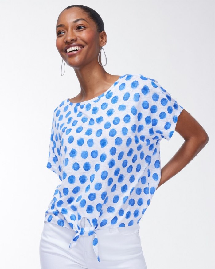 Chicos Linen Blue Dots Tie Front Tee - Poolside Blue Chicos Linen Blue Dots Tie Front Tee - Poolside Blue
