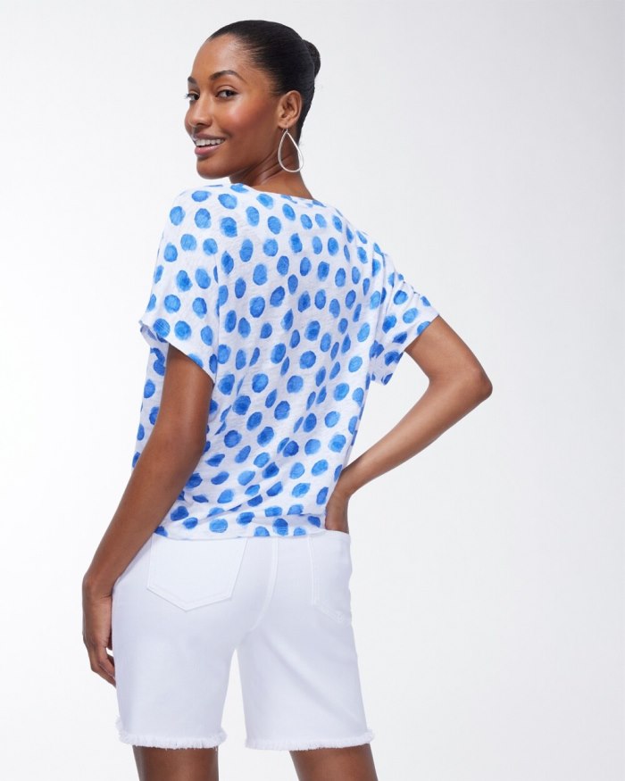 Chicos Linen Blue Dots Tie Front Tee - Poolside Blue Chicos Linen Blue Dots Tie Front Tee - Poolside Blue