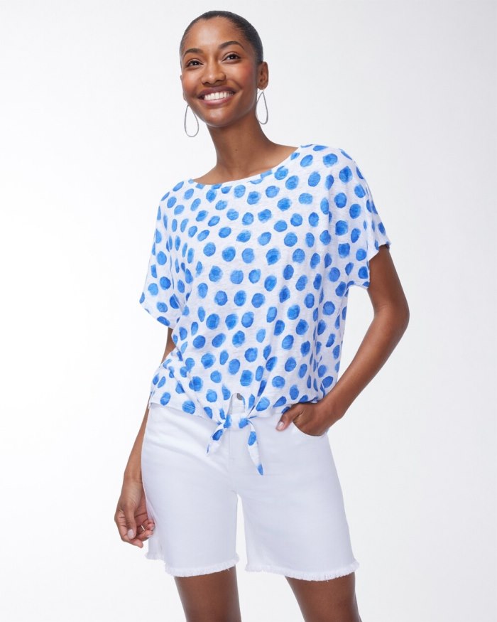Chicos Linen Blue Dots Tie Front Tee - Poolside Blue Chicos Linen Blue Dots Tie Front Tee - Poolside Blue