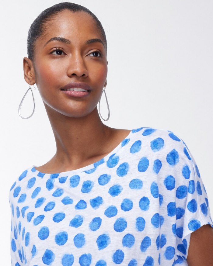 Chicos Linen Blue Dots Tie Front Tee - Poolside Blue Chicos Linen Blue Dots Tie Front Tee - Poolside Blue