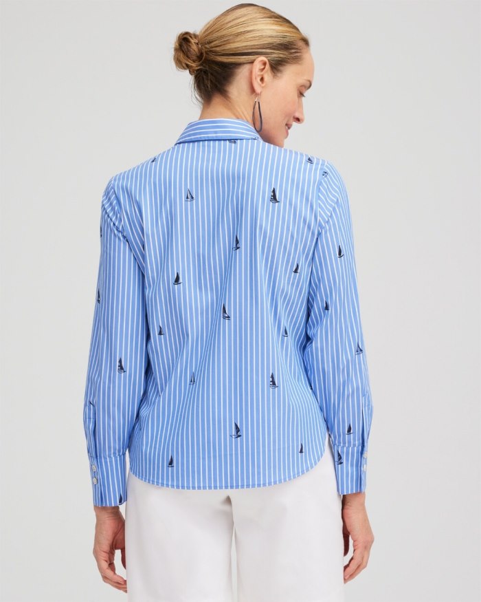 Chicos Poplin Sailboat Stripe Shirt - Wisteria Blue Chicos Poplin Sailboat Stripe Shirt - Wisteria Blue