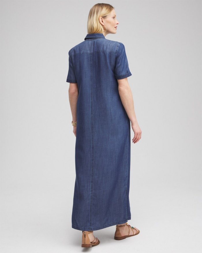 Chicos Short Sleeve Maxi Shirt Dress - Marina Bay Indigo Chicos Short Sleeve Maxi Shirt Dress - Marina Bay Indigo