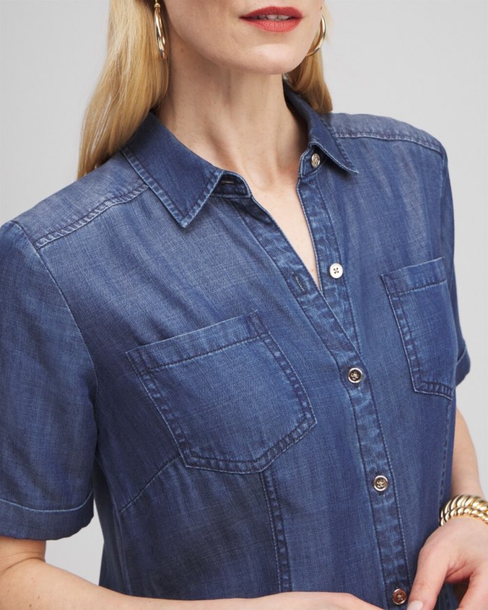Chicos Short Sleeve Maxi Shirt Dress - Marina Bay Indigo Chicos Short Sleeve Maxi Shirt Dress - Marina Bay Indigo