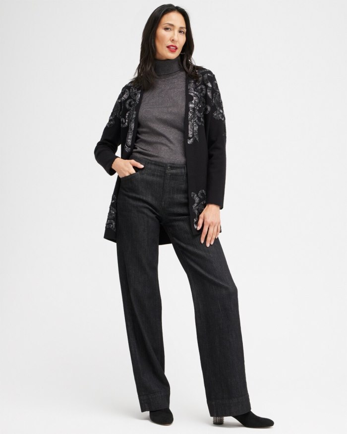 Chicos Foil Soutache Cardigan Sweater - Black Chicos Foil Soutache Cardigan Sweater - Black