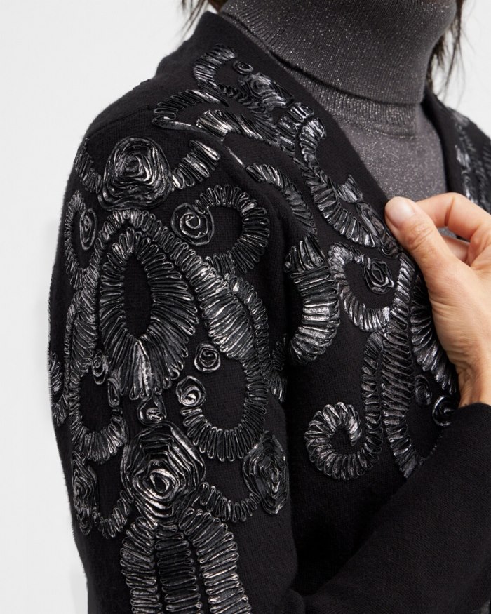 Chicos Foil Soutache Cardigan Sweater - Black Chicos Foil Soutache Cardigan Sweater - Black