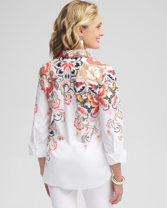 Chicos No Iron Stretch Warm Floral Shirt - Nectarine Chicos No Iron Stretch Warm Floral Shirt - Nectarine