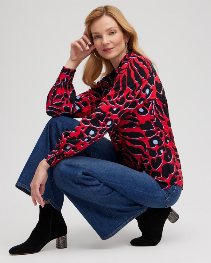 Chicos Twill Animal Print Tunic - Love Letter Red Chicos Twill Animal Print Tunic - Love Letter Red