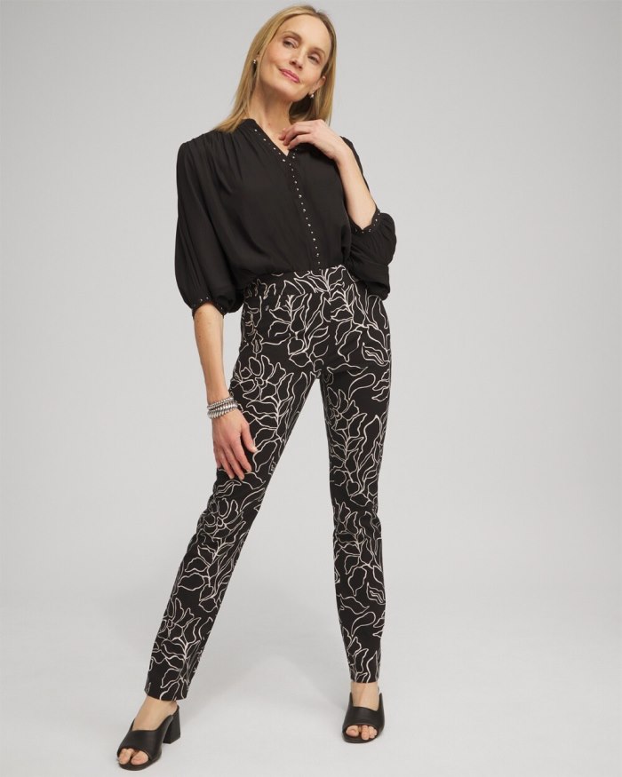 Chicos Brigitte Floral Print Pants - Black/Smokey Taupe Chicos Brigitte Floral Print Pants - Black/Smokey Taupe