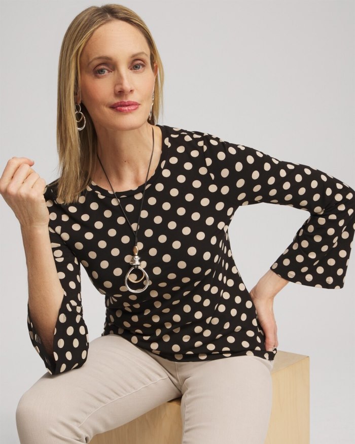 Chicos Touch of Cool Polka Dot Flare Tee - Smokey Taupe Chicos Touch of Cool Polka Dot Flare Tee - Smokey Taupe