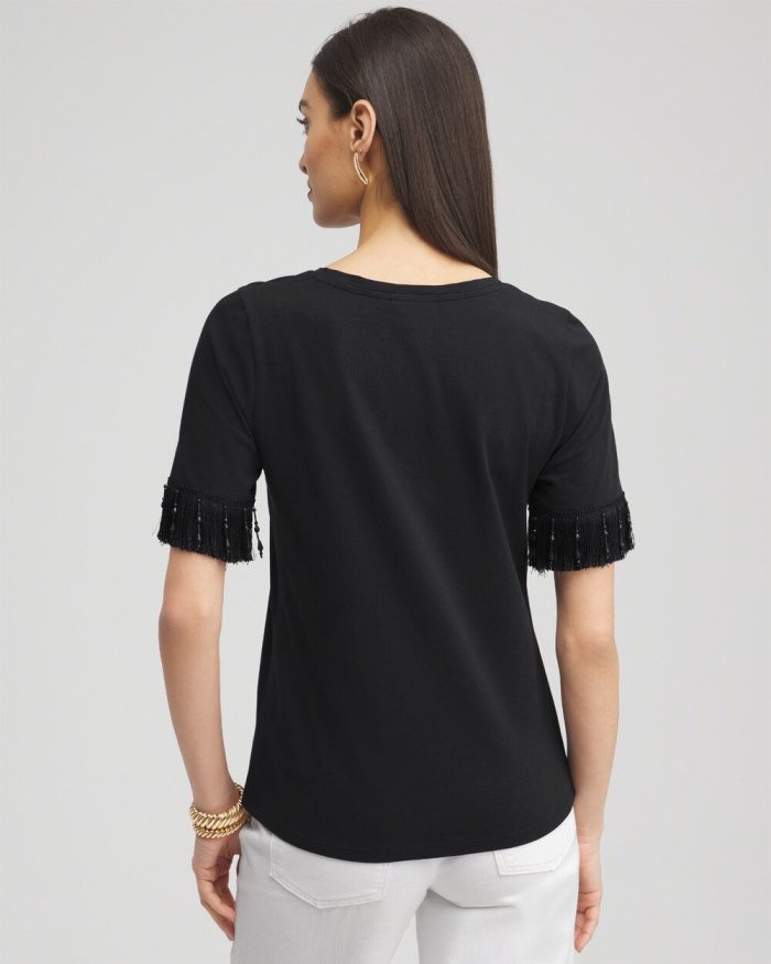 Chicos Fringe Trim Top - Black Chicos Fringe Trim Top - Black